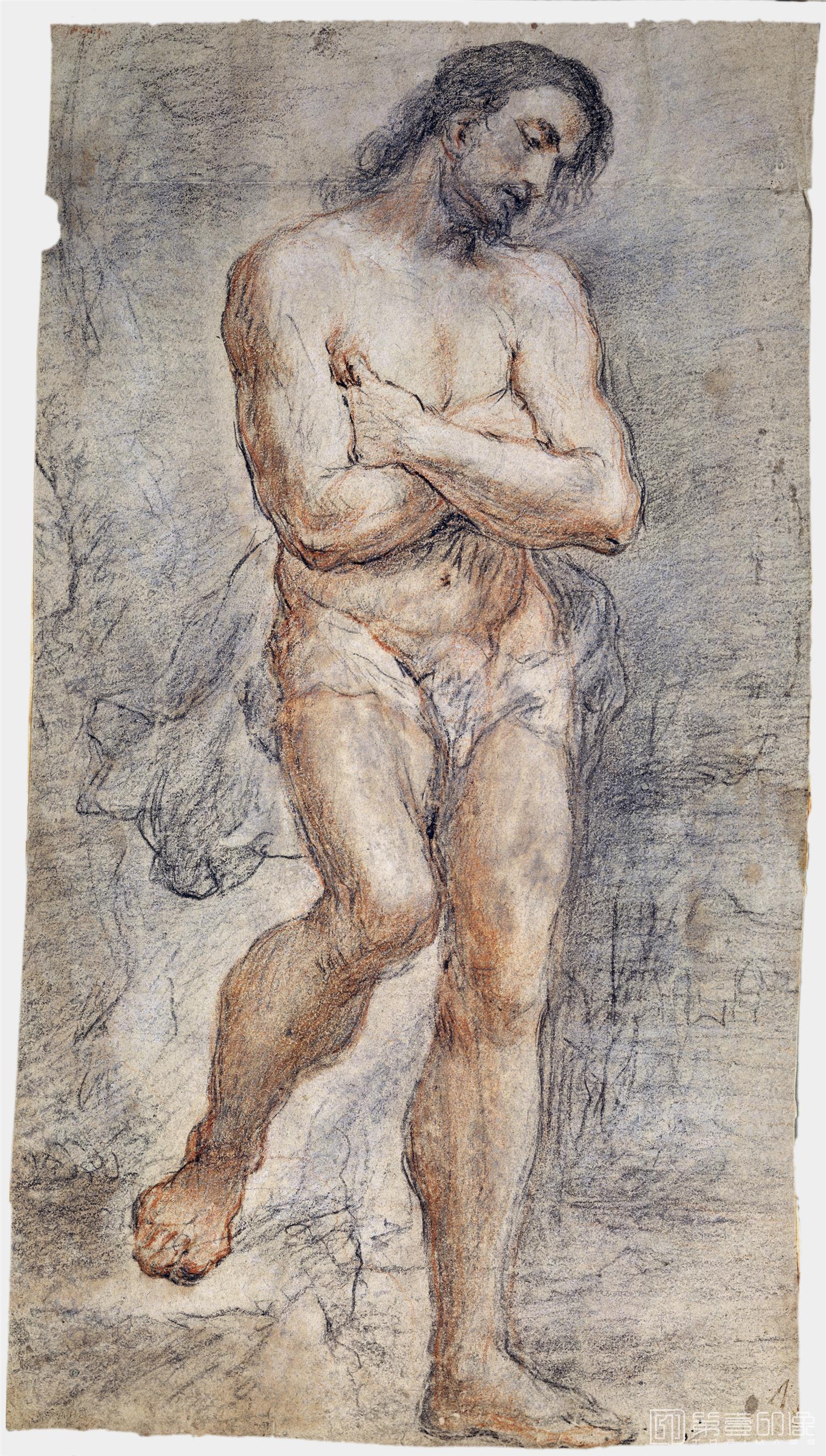 素描-西班牙普拉多美术馆素描藏画-Carreno de Miranda, Juan-Cristo desnudo-0809